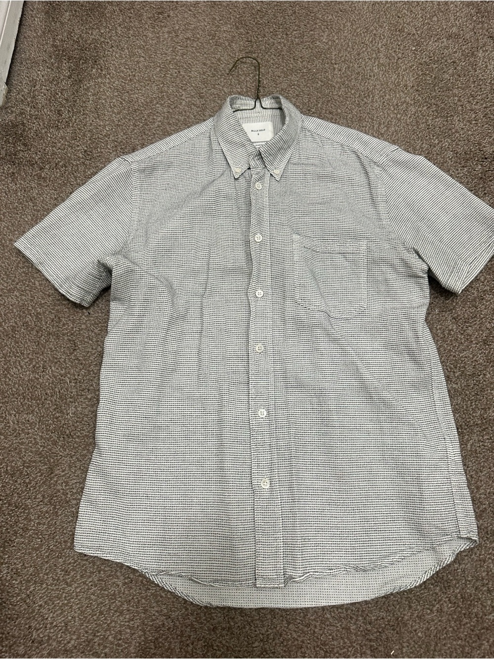 Billy Reid Gray Men’s Micro-Jacquard Standard Fit Collared Shirt, 100% Cotton